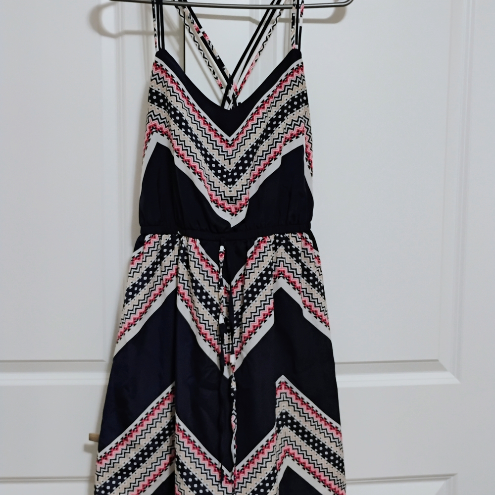 T.J.Maxx Navy Blue Chevron High-Low Dress with Pink and White Accents